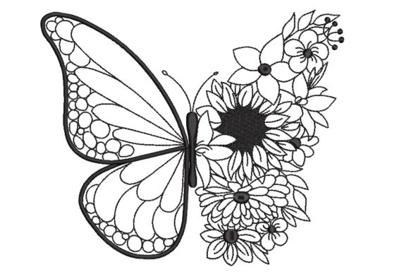Butterfly with Flower: A Charming Embroidery Design