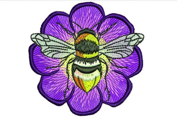 Charming Bee on Flower: A Perfect Embroidery Design