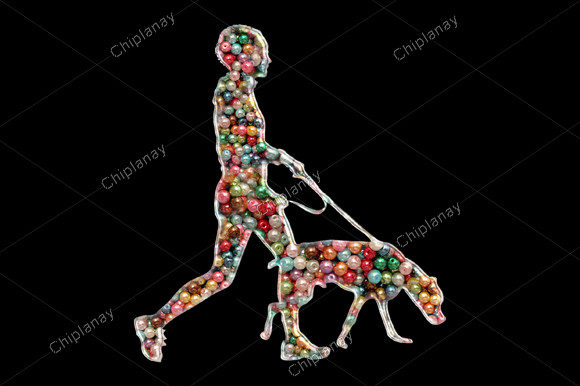 Charming Dog Man Walker Beads Embroidery