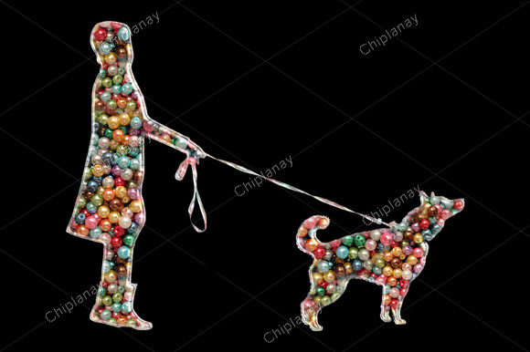 Charming Dog Woman Girl Beads Embroidery