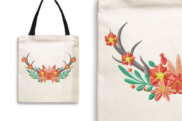 Deer Antler with Flower Crown: A Charming Embroidery Design