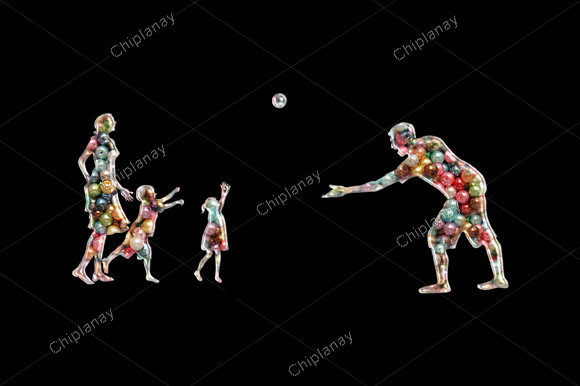 Family Playing Beads: A Colorful Embroidery Gem