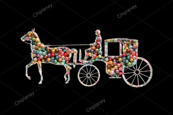 Horse Cart Beads Colorful Embroidery
